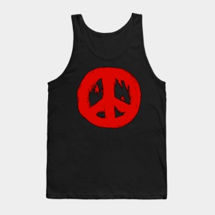 Ragged Brushed Peace Sign Red Tank Top